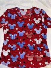 Disney Mickey Mouse Ears Head Women  s Nurse Scrub Top Size Small Red