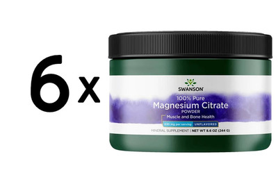 6 x Swanson Magnesium Citrate Powder, 100% Pure - 227g (40,00 EUR/kg)