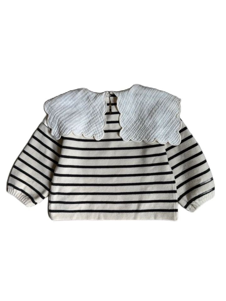 Suéter Zara Niñas Manga Larga Cuello Babero Beige Negro Rayas Talla 9 12 Meses Foto 2 de 4