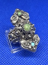 X24 Adjustable Antique 1920s TURQUOISE 925 Silver Ring 8.9 g - Crown 1.25  