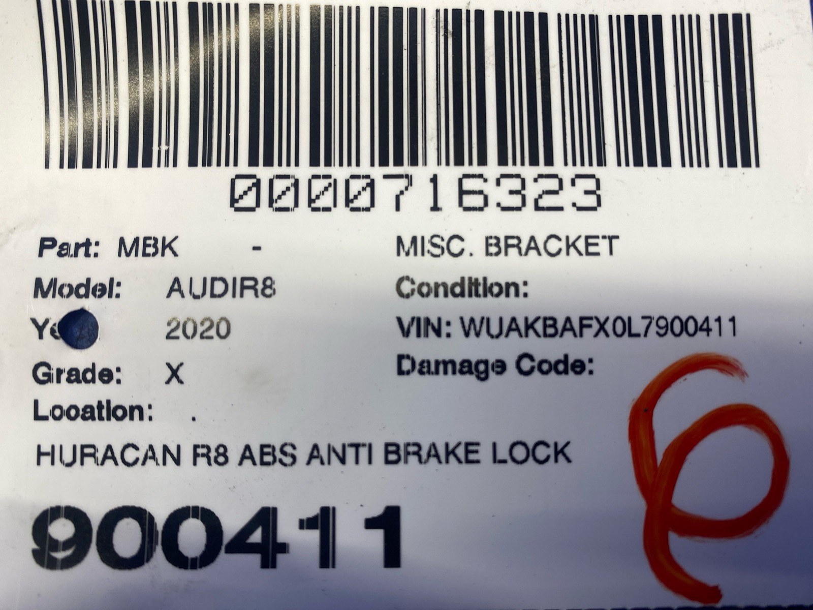 2017-2023 AUDI R8 HURACAN R8 ABS ANTI BRAKE LOCK MODULE SUPPORT MOUNT BRACKET