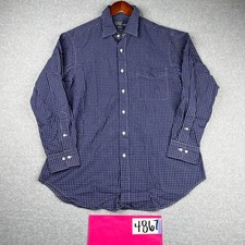 Polo Ralph Lauren Andrew Shirt 16 Navy Blue Check Pocket Casual Mens