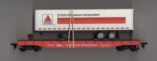 HO ATSF FLAT CAR WITH CITGO TRAILER. EXCELLENT CONDITION. I COMBINE SHIPPING.