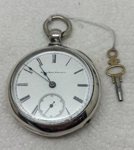 ELGIN POCKET WATCH, 18S, 7J, GRADE 97, VTG 1889, KW, DOUBLE HINGED COIN CASE