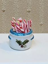 VINTAGE REUTTER PORCELAIN CHRISTMAS CROCK WITH CANDY STICKS FOR A MINIATURE...