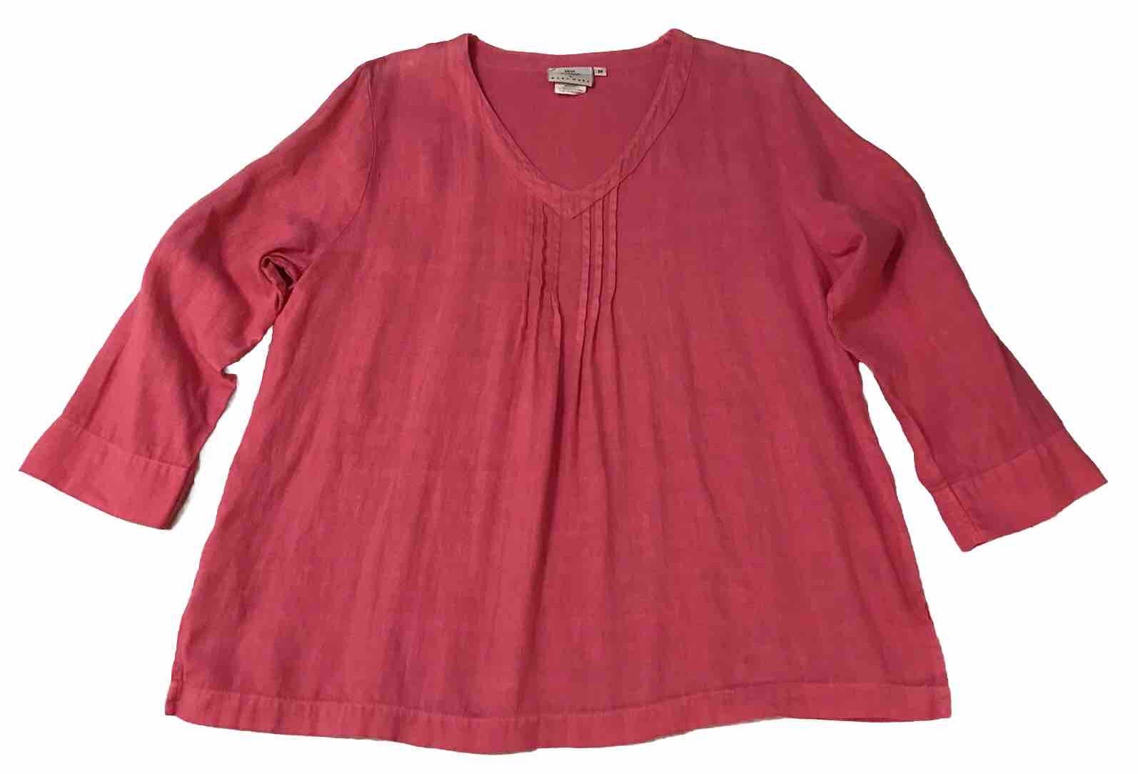 Hot Cotton 100% Linen Top Shirt Women Medium Fuchsia Pink USA Coastal Beachy