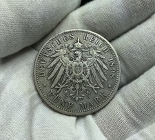 1898-A 5 Mark German Empire Prussia 90% Silver Wilhelm II Deutsches Reich P305