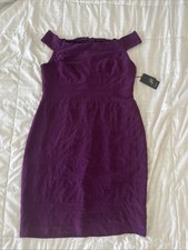 NWT Adrianna Papell Dress Sz 14 Purple Blackberry Off The Shoulder Bandage
