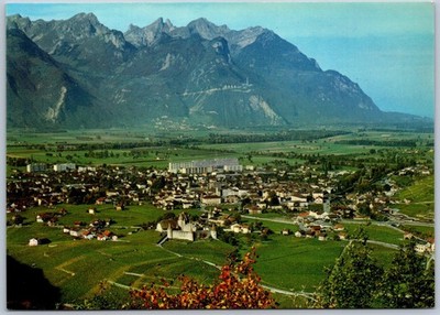 Aerial View of Aigle VD Switzerland with Alps and Château Postcard