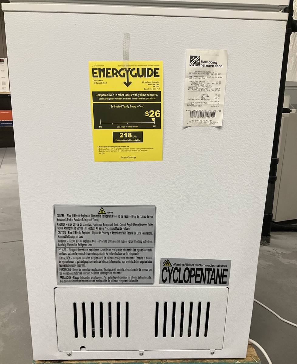 Magic Chef 5.0 Cu. Ft. White Chest Freezer Garage Ready, Frozen