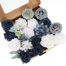 Artificial Flowers Combo Silk Mix Fake Flowers with Stems Faux Flower Blue