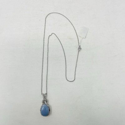 Shop LC Karis Collection Mexican Angelite/Diamond Pendant with 20in Chain 5184