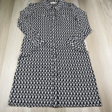 Tory Burch Crista T Lattice Logo Print Button Dress Navy White Size Xtra Large