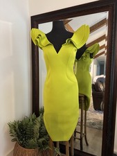 NWT Eliza J Chartreuse Green Scuba Dress Ruffle V Neck Sheath size 6