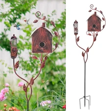 Metal Bird Houses for outside with Pole, Outdoor Bird House Feeder for Patio Yar