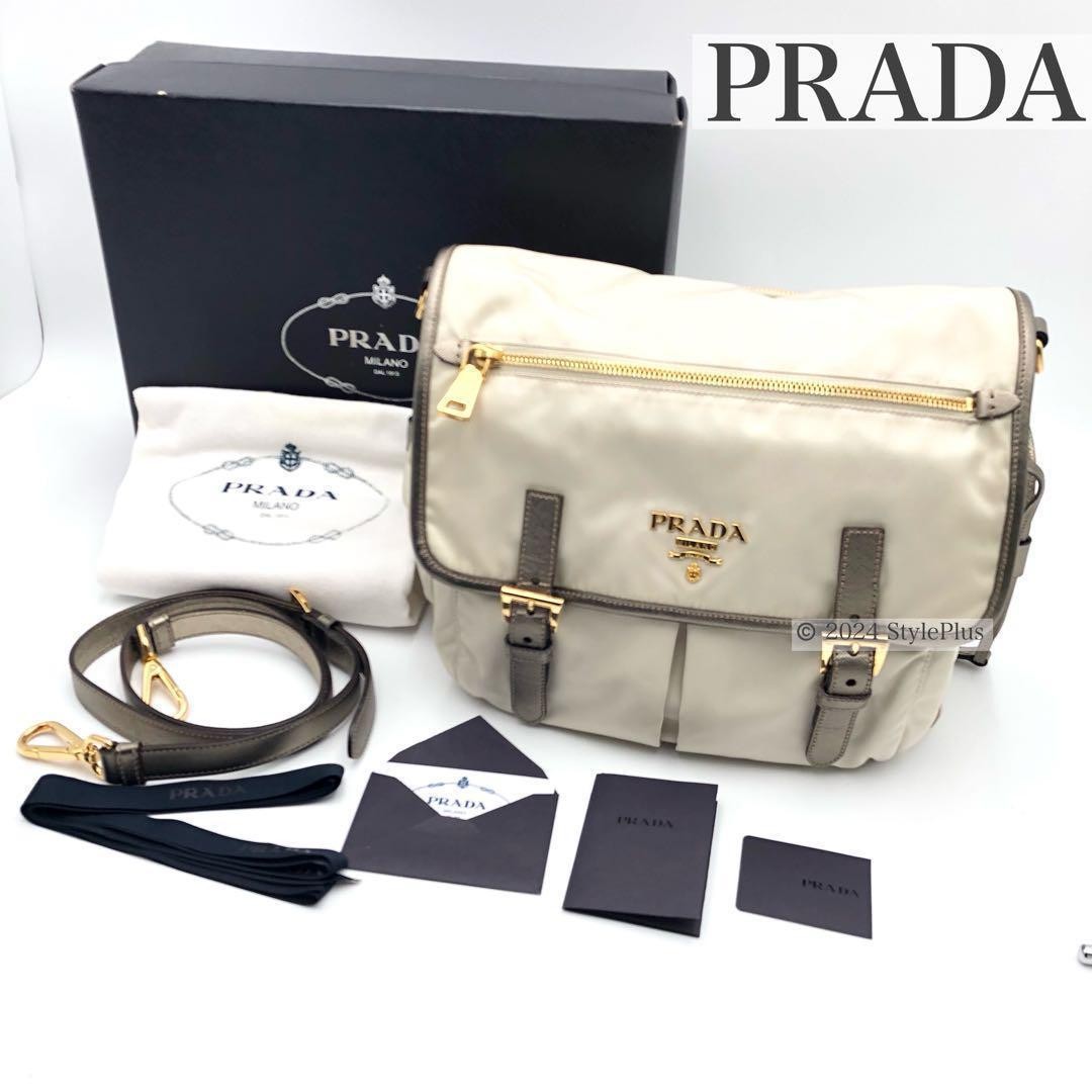 Prada Black Nylon Messenger Bag with Logo Hardware and Box