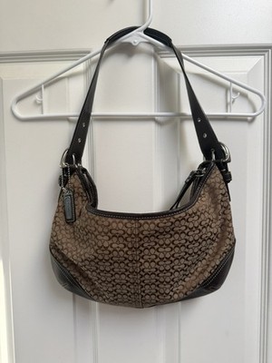 Vtg Y2K Coach Soho Mini Hobo Shoulder Bag Signature Jacquard Leather 6026 Brown