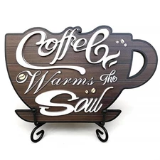 3D Coffee Decorations Art Wooden Desktop Sign - Rustic Kitchen Counter & Cafe Ba