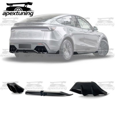 For 2025-26 Tesla Model Y Juniper Gloss Black Shark Fin Rear Diffuser Bumper Kit