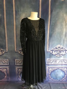 long sleeve black tie gown