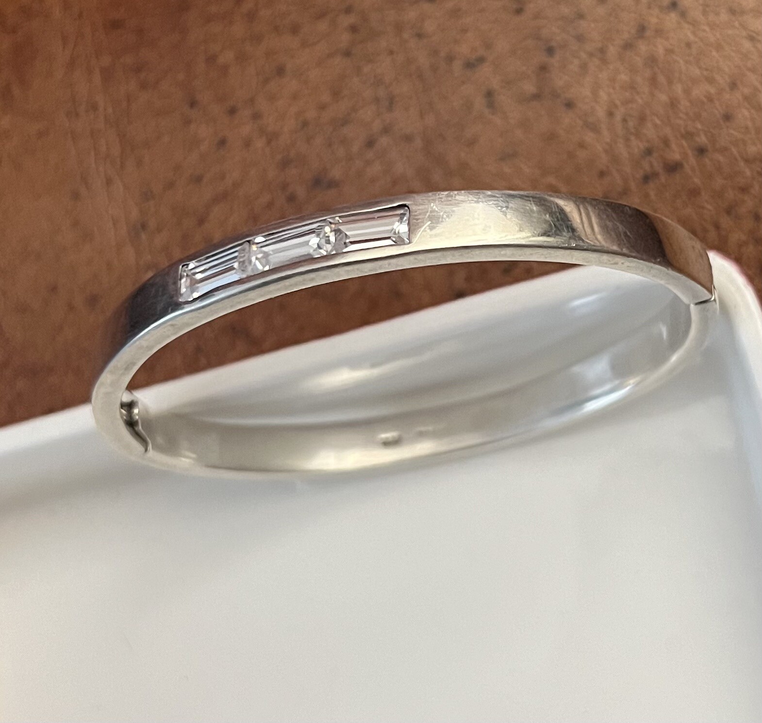 925 Solid Sterling silver Oval hinged Bangle Hall… - image 11