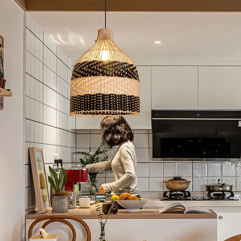 Pendant Light Rattan Hanging Lamp wit Bamboo Woven Wicker Lamp Shade for Kitchen - Image 4 of 4