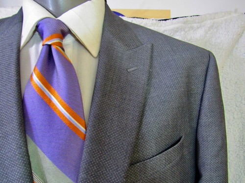 Andrew Fezza Gray Solid Peak Lapel Floral Lining Stack Pocket Blazer Sz 46R - Picture 6 of 15