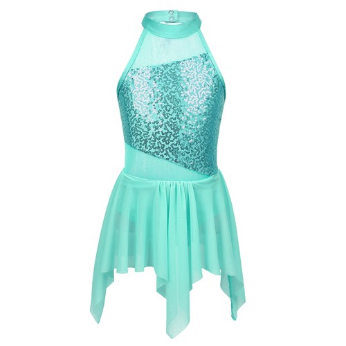 UK Girls Jazz Modern Ballroom Dance Tutu Dress Shiny Sequins Leotard Dancewear - Picture 97 of 180