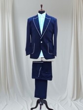 Men's Bespoke Blue 2Pc Country western Cowboy Piping Suit Cocktail Prom Attire