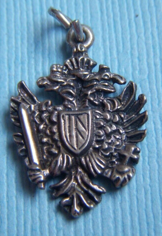 Vintage double headed eagle heraldic silver charm - image 1