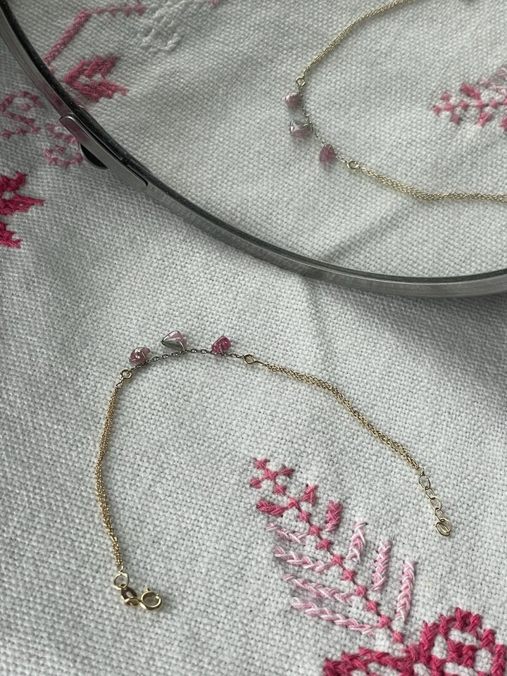 Elegante Pulsera Italiana Doble Tono Sandía Y Turmalinas Rosa 18kt  Foto 4 de 4