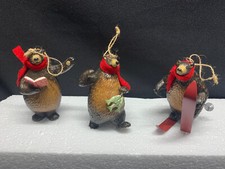 3 BLACK BEAR CHRISTMAS ORNAMENTS SKIING FISHING  CAROLING 4 1/2" TALL