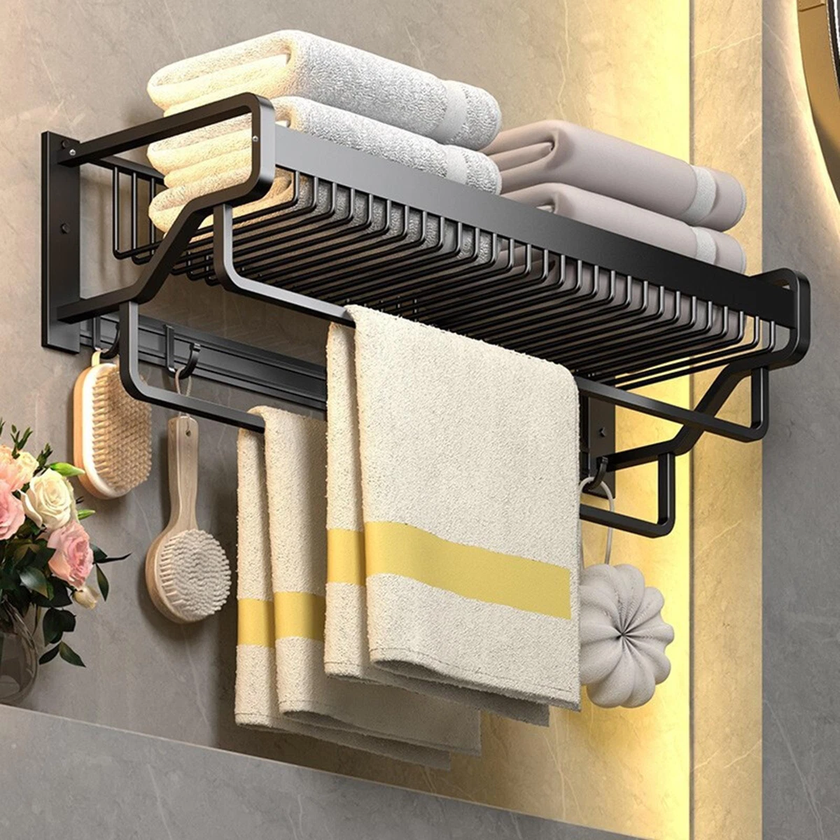 Black Towel Rail Rack Holder Bathroom Kitchen Accessories Hotel