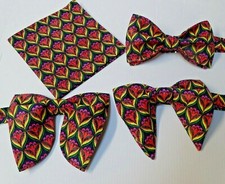 Handmade Mens Print Bow Tie Handkerchief Pre-tied Orange/Yellow/Black Colorful
