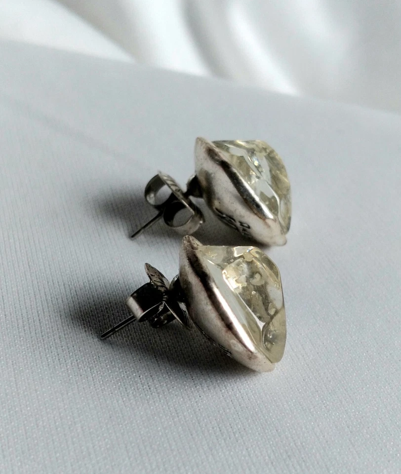 Robert Lee Morris Soho Plastic Crystal Style Silver Tone Chunky Stud Earrings - Image 3 of 4