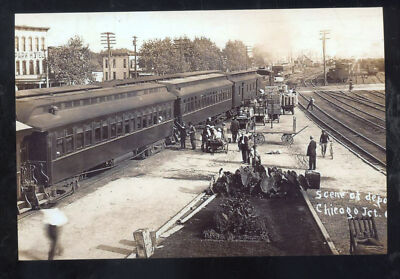 REAL PHOTO CHICAGO JUNCTION OHIO RAILROAD DEPOT STATION TRAIN POSTCARD COPY