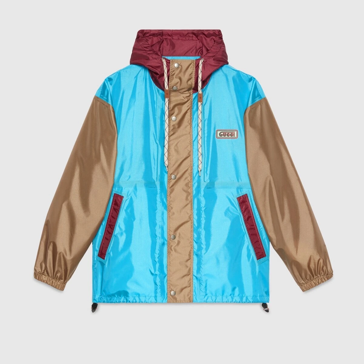 giacca a vento Gucci con cappuccio e blocco taglia 48 M blu beige