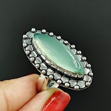 Natural Aqua Chalcedony Gemstone 925 Sterling Silver Ring Size-7 US