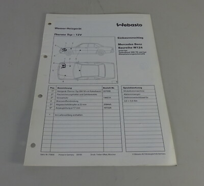 Installation instructions Webasto thermal heater top T-12V for Mercedes W124 Di 1990