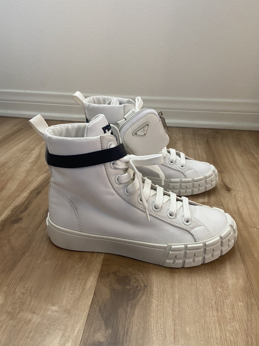 $1370 Prada High Top Sneakers Nylon Zip-Pouch White US 6.5 $1370 Prada High Top Sneakers Nylon Zip-Pouch White US 6.5