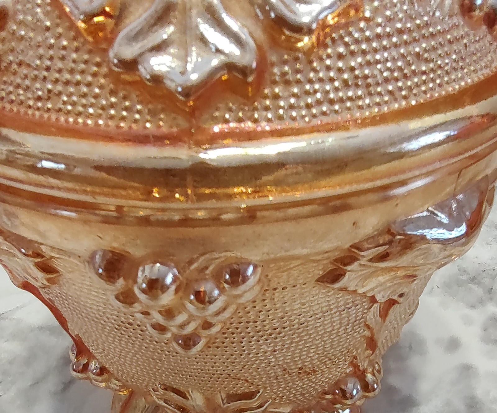 Jeannette Candy Dish With Lid Grape Vine Orange Marigold Stippled 1950s - 60s