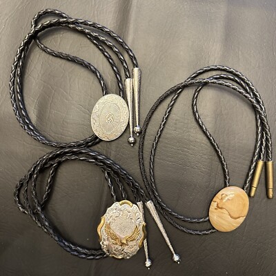 3 BOLO NECK TIES/2 CRUMRINE W SILVER TIPS/1 STONE (Unbranded)W BRASS TIPS
