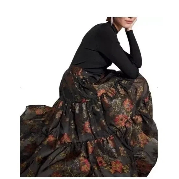 Vestido Falda TED BAKER Audria Tejido Top Floral Metálico Jacquard Organza Niveles 3 Foto 3 de 4