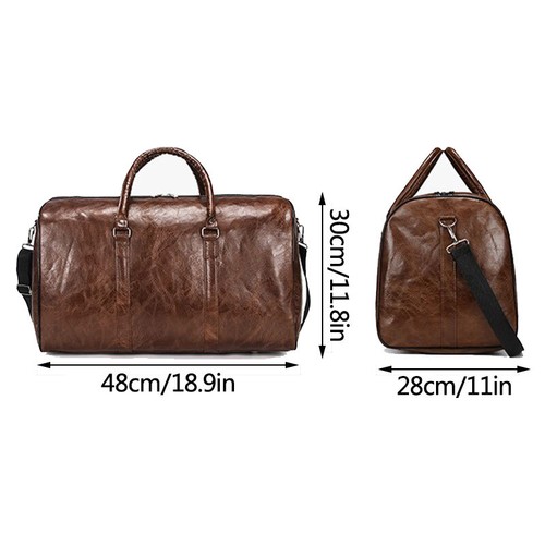 Mens PU Leather Duffle Weekend Bag Sports Travel Luggage Handbag Holdall Brown - Picture 2 of 12