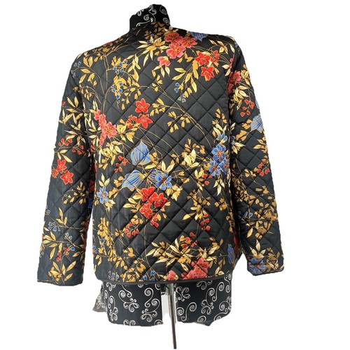 Ruby Rd Floral Quilted Jacket Lightweight Full Zip Coat Black Size 14 - Picture 4 of 6