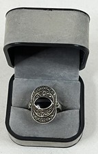 Sterling Silver 925 Black Onyx and Marcasite Cocktail Ring Size 8