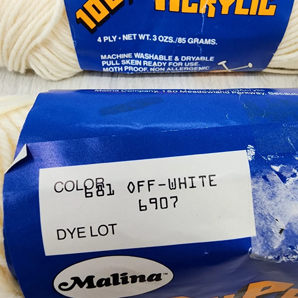 Hilo artesanal SIN USAR 7 madejas 681 blanco roto 6907 Dupont Malina acrílico 4 capas 3 OZs Foto 4 de 4