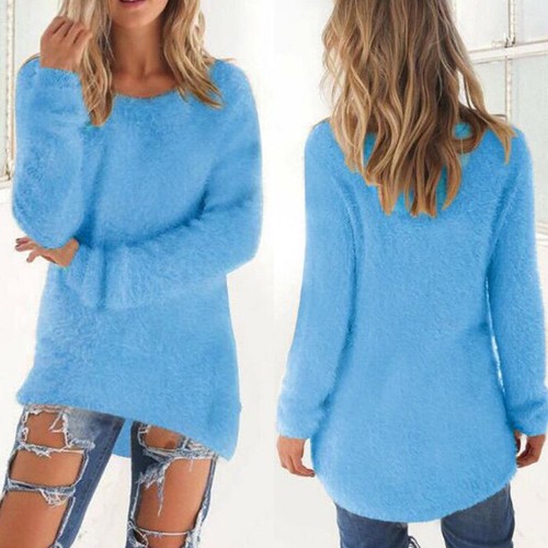 Womens Winter Warm Sweater Fluffy Plain Jumper Ladies Casual Long Pullover Tops - Picture 6 of 17