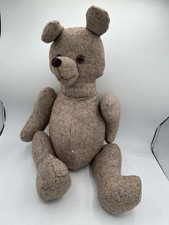 Vintage Teddy Bear Brown Tweed Wool Handmade 17" w/ Snap on Arms  Legs 