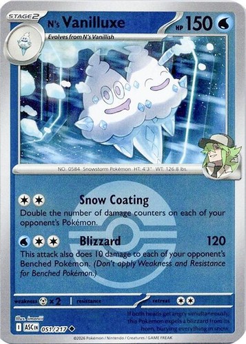 N's Vanilluxe (Poke Ball) 051/217 Reverse Holofoil ME: Ascended Heroes NM